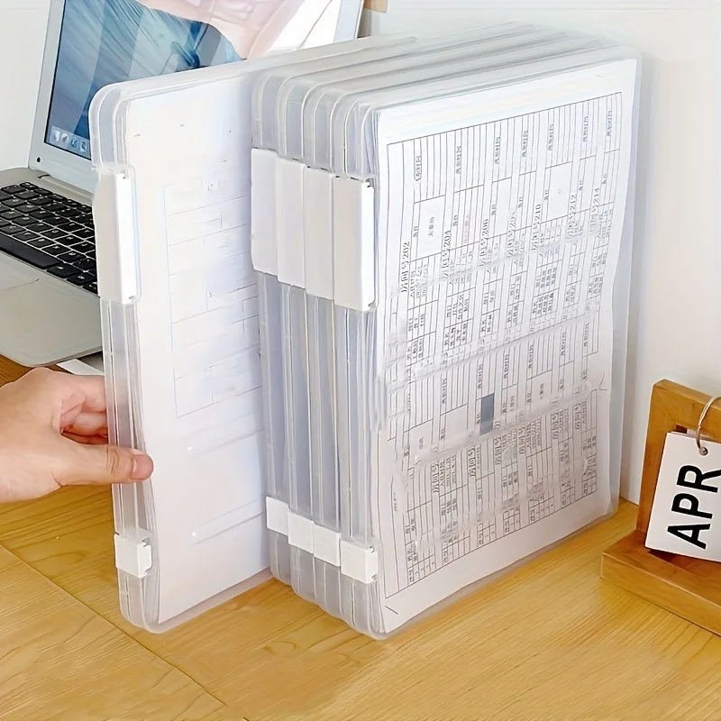 Archive Box Set - A4ファイル収納ボックス5個セット 透明ダブルスナップアーカイブボックス スクエアフリップリッド 多目的ノートブックペーパーマガジンホルダー