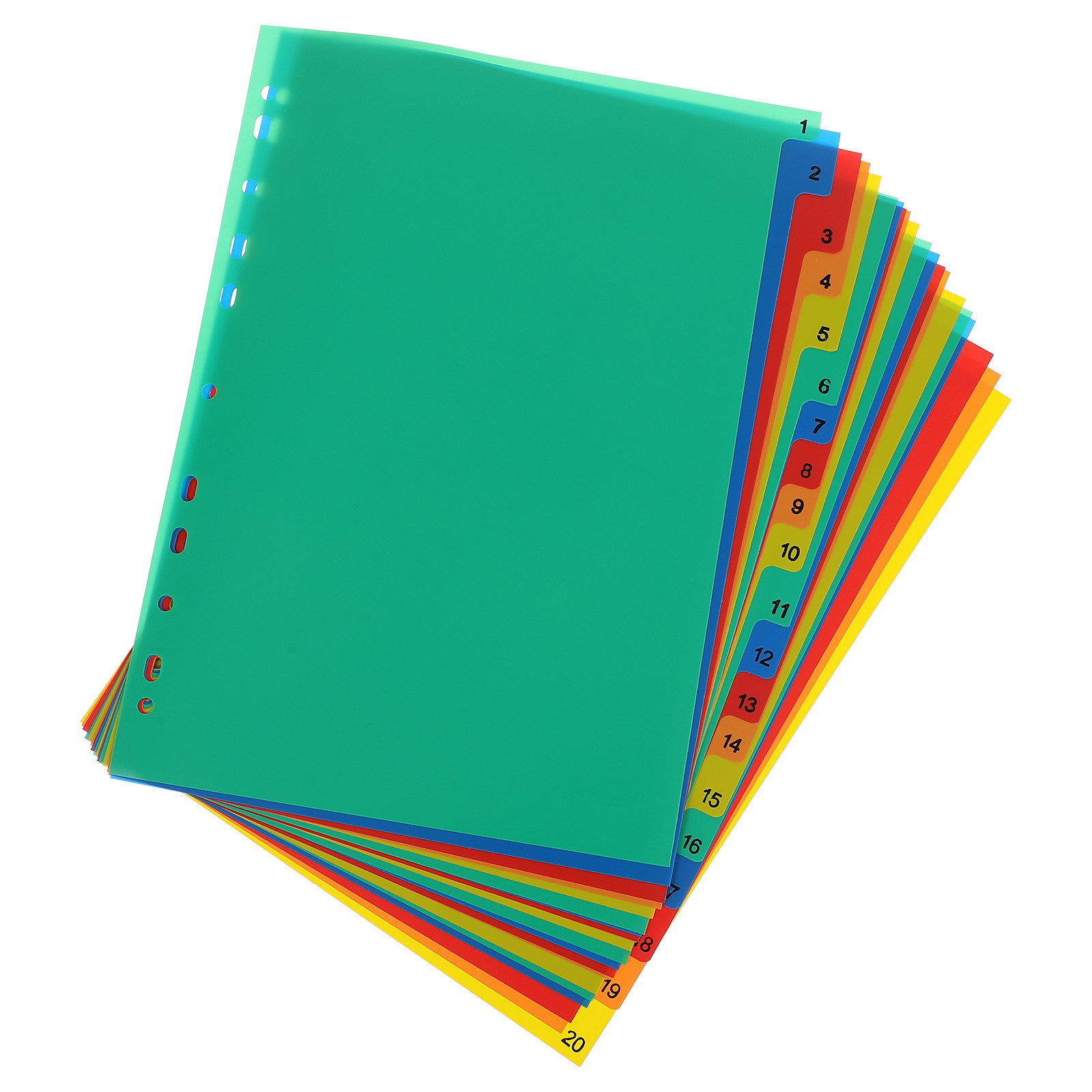 Tab Divider A4 - 20ページA4カラフルプラスチックタブディバイダー、バインダー用インデックスセパレーター、書類整理、学校、オフィス、学習用、色分け済み