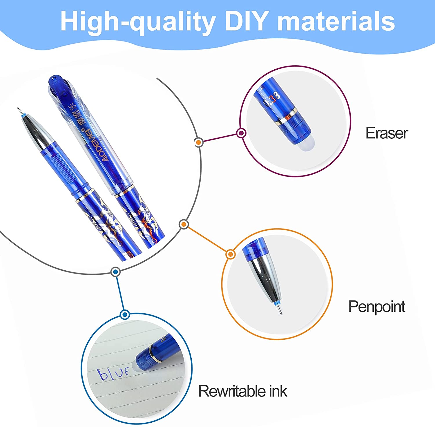 オフィス黒青赤消去可能なゲルペン学校事務用品消去可能なゲルペ - Correction Pen Fine のレビューと価格