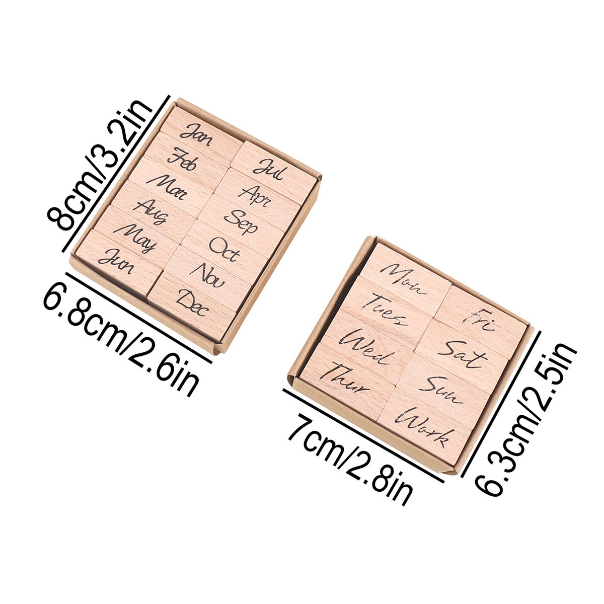 木製ゴム印セット 月曜日、平日、数字、DIY ジャーナルプラ - Rubber Date Stamp のレビューと価格