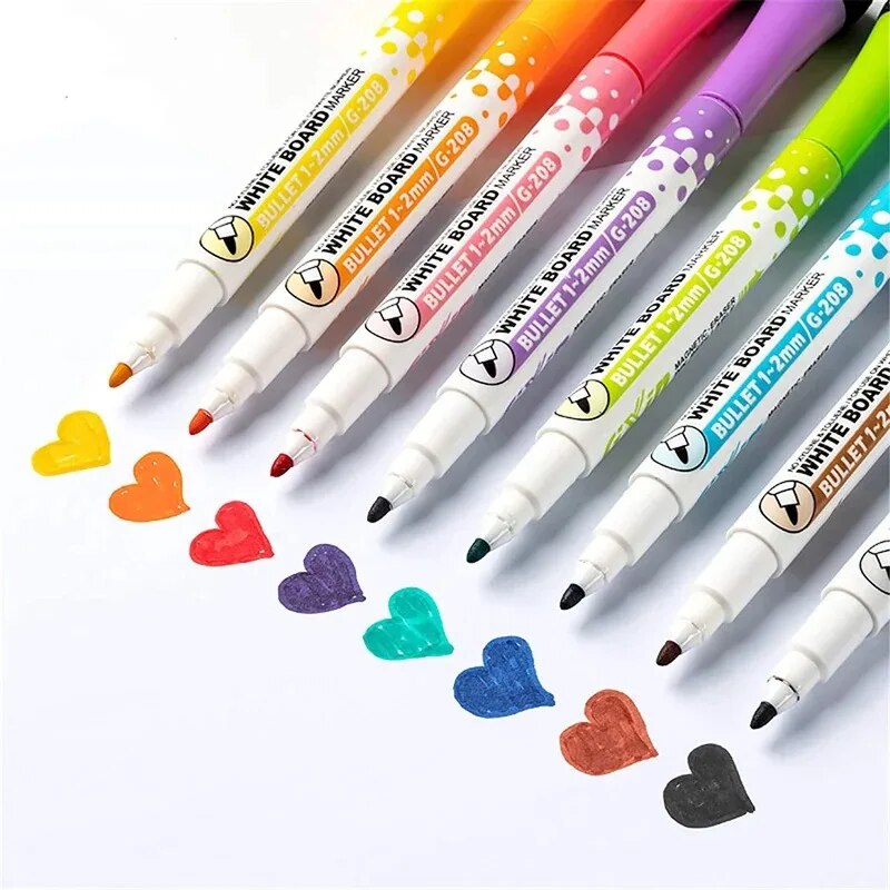 8色ホワイトボードペン、細字磁気水性ペン、消せるキャップ付き - Correction Pen Fine のレビューと価格