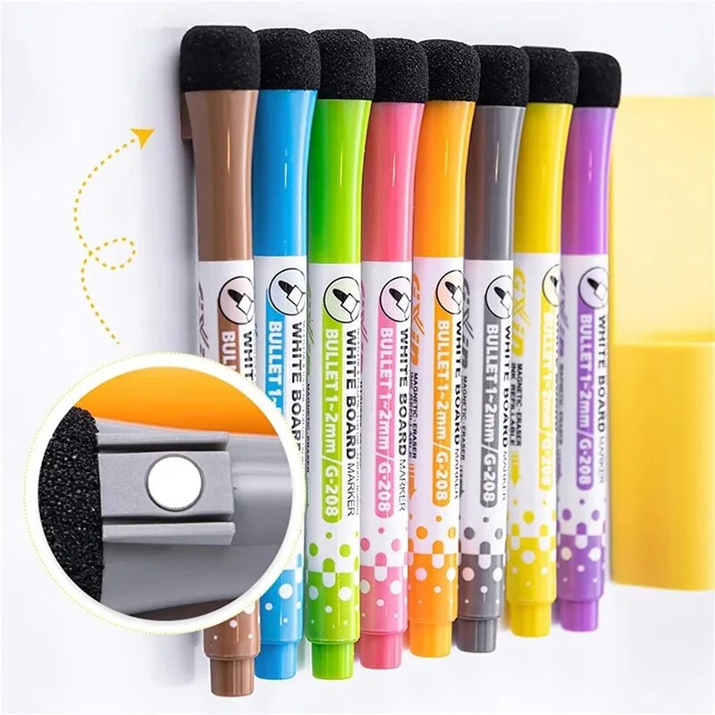 8色ホワイトボードペン、細字磁気水性ペン、消せるキャップ付き - Correction Pen Fine のレビューと価格